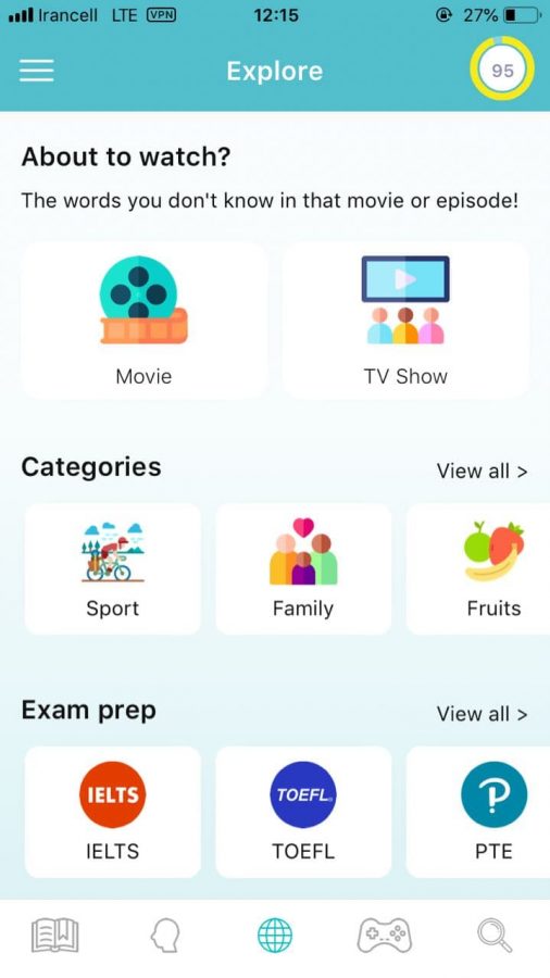 More sections in the app